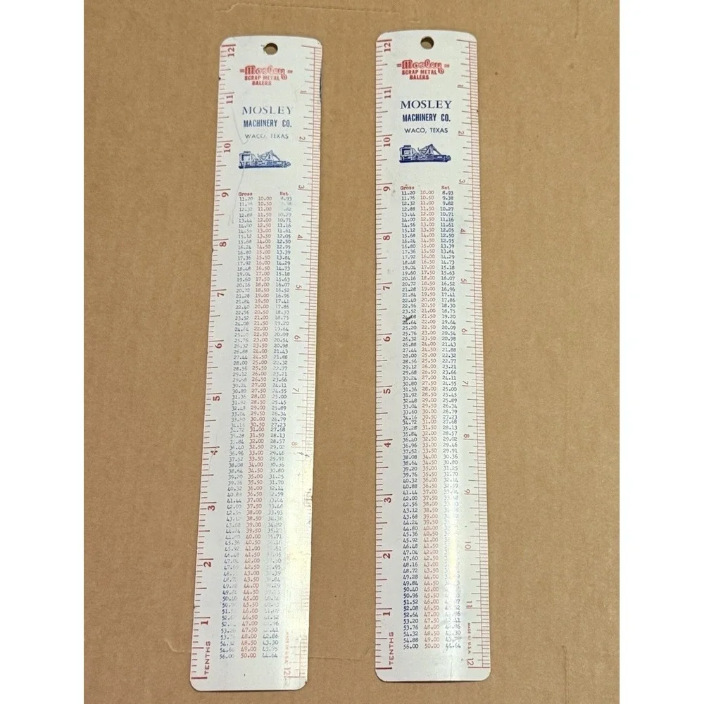 vintage Mosley Machinery Co. advertising rulers sizes from 6 pt. to 19 pt. Set 2